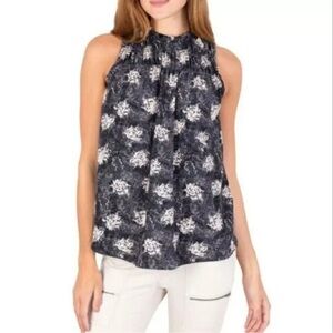 JOIE Limited Edition Women's Ruffled Neck Sleeveless Top Baltic Print